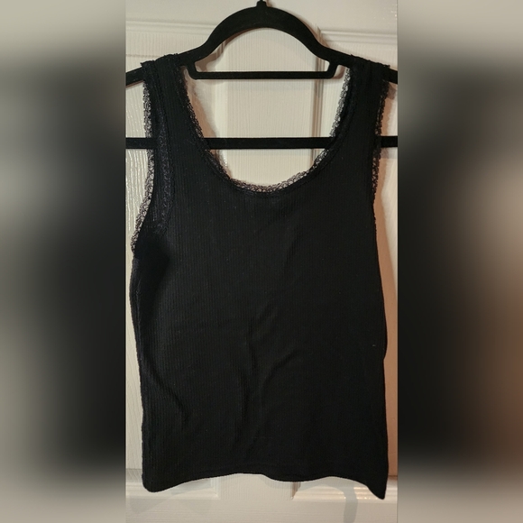 Paper Tee Black Ribbed Tank Top Size S - Picture 2 of 4